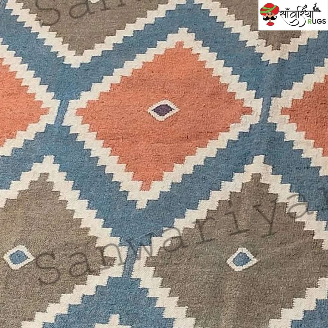Handwoven Diamond Kilim Rug – Wool Jute Dhurrie