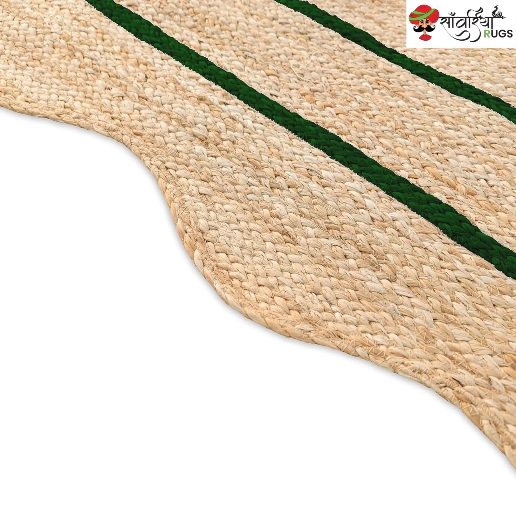 Handwoven Wave Scalloped Natural Jute Rug with Multicolor Border
