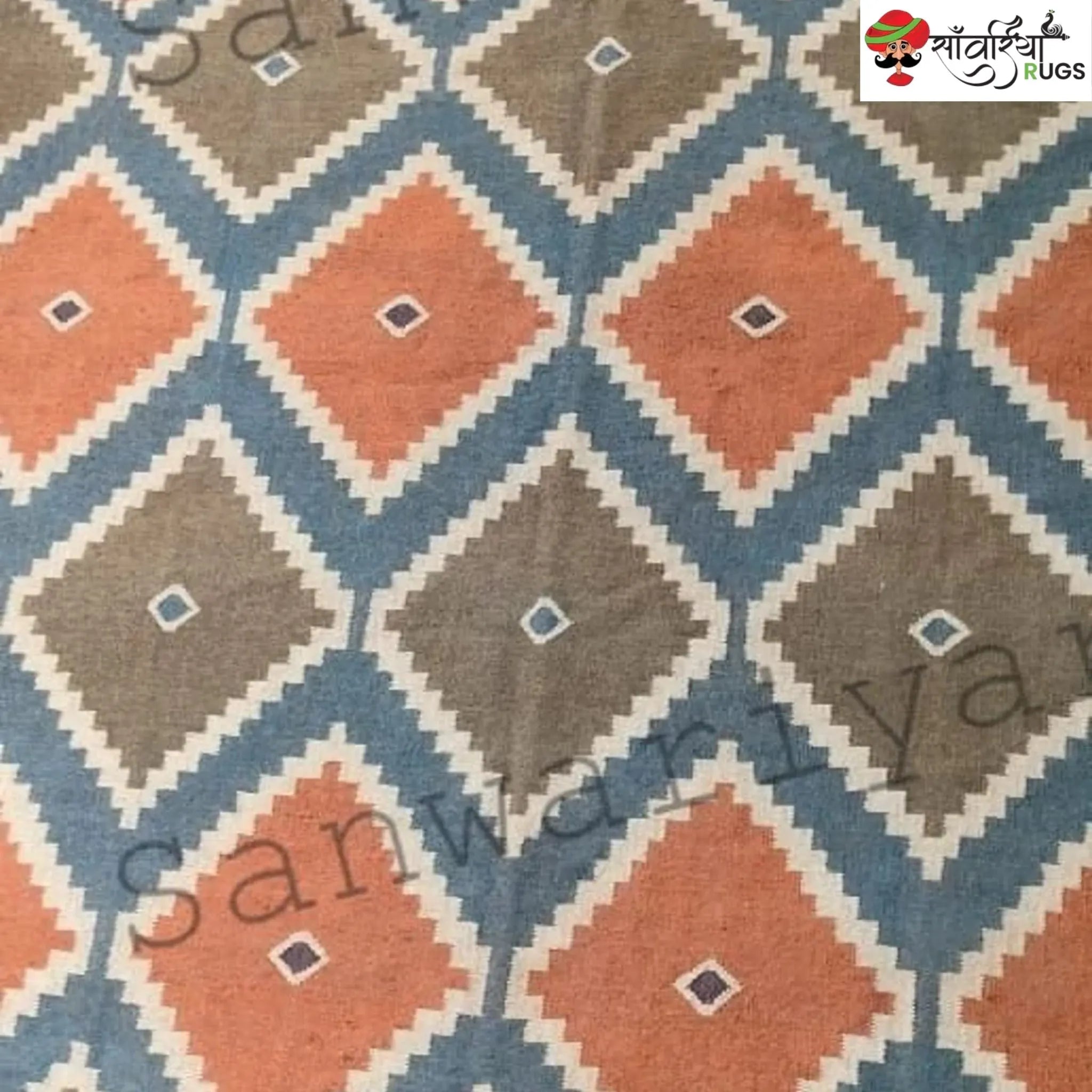 Handwoven Diamond Kilim Rug – Wool Jute Dhurrie