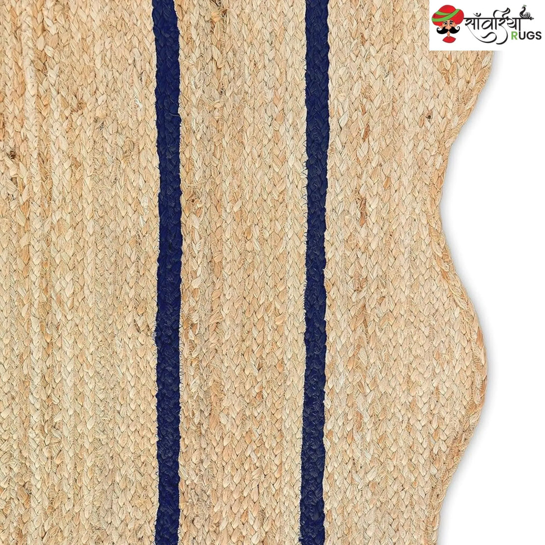 Handwoven Wave Scalloped Natural Jute Rug with Multicolor Border