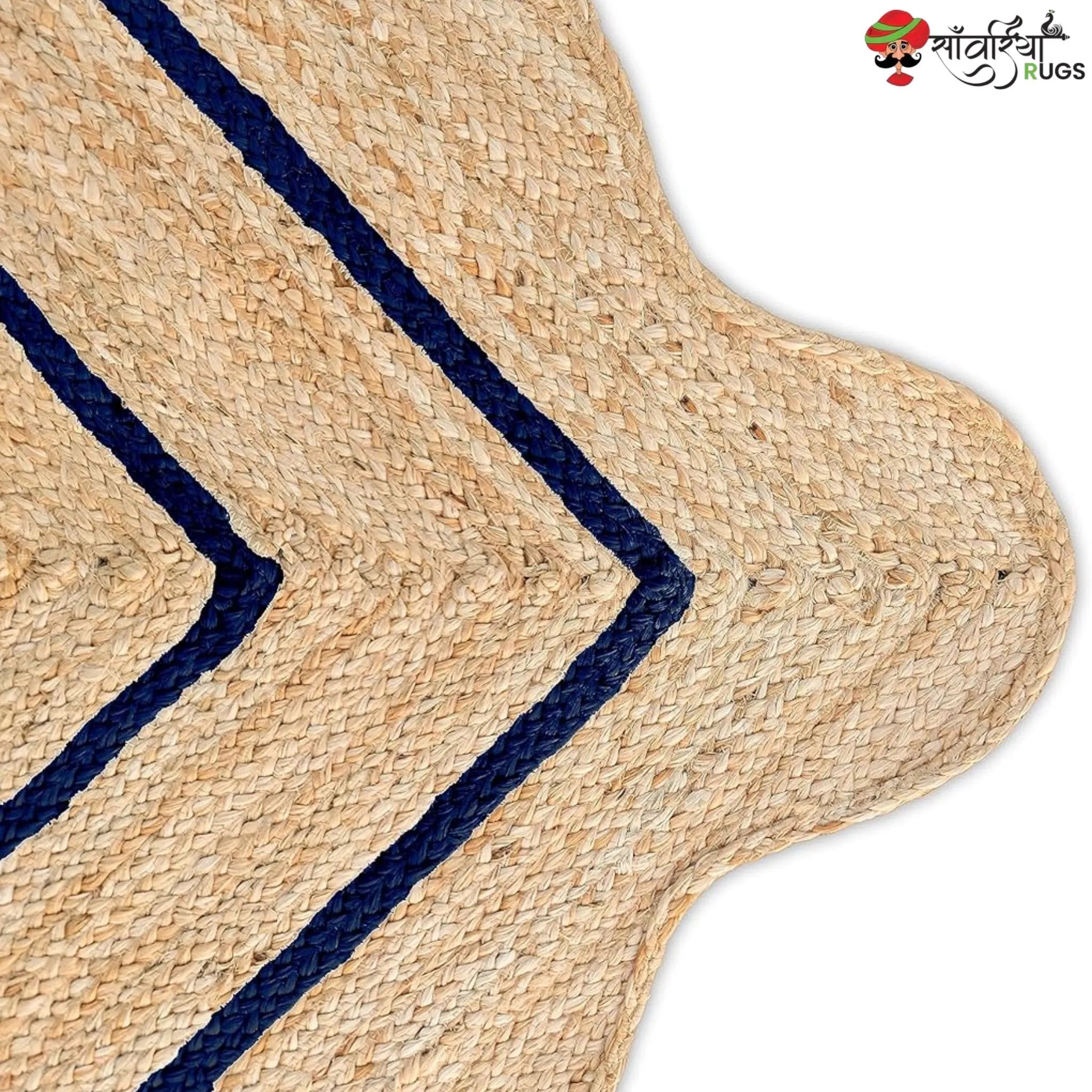 Handwoven Wave Scalloped Natural Jute Rug with Multicolor Border