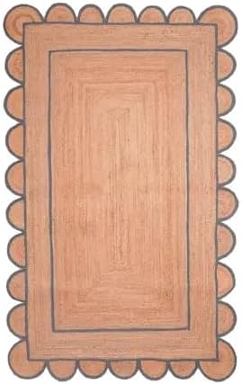Scalloped Edge Hand Braided Jute Rectangle Rug with Custom Color Border