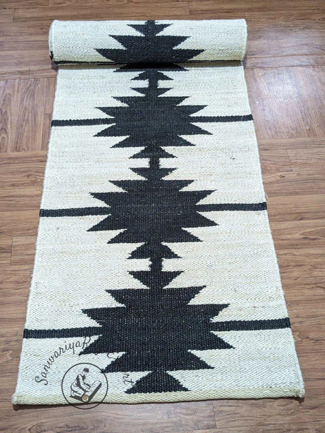 Jute Aisle Runner | Black & Natural Hemp Stair & Table Runner