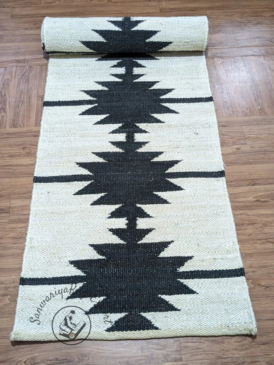 Jute Aisle Runner | Black & Natural Hemp Stair & Table Runner