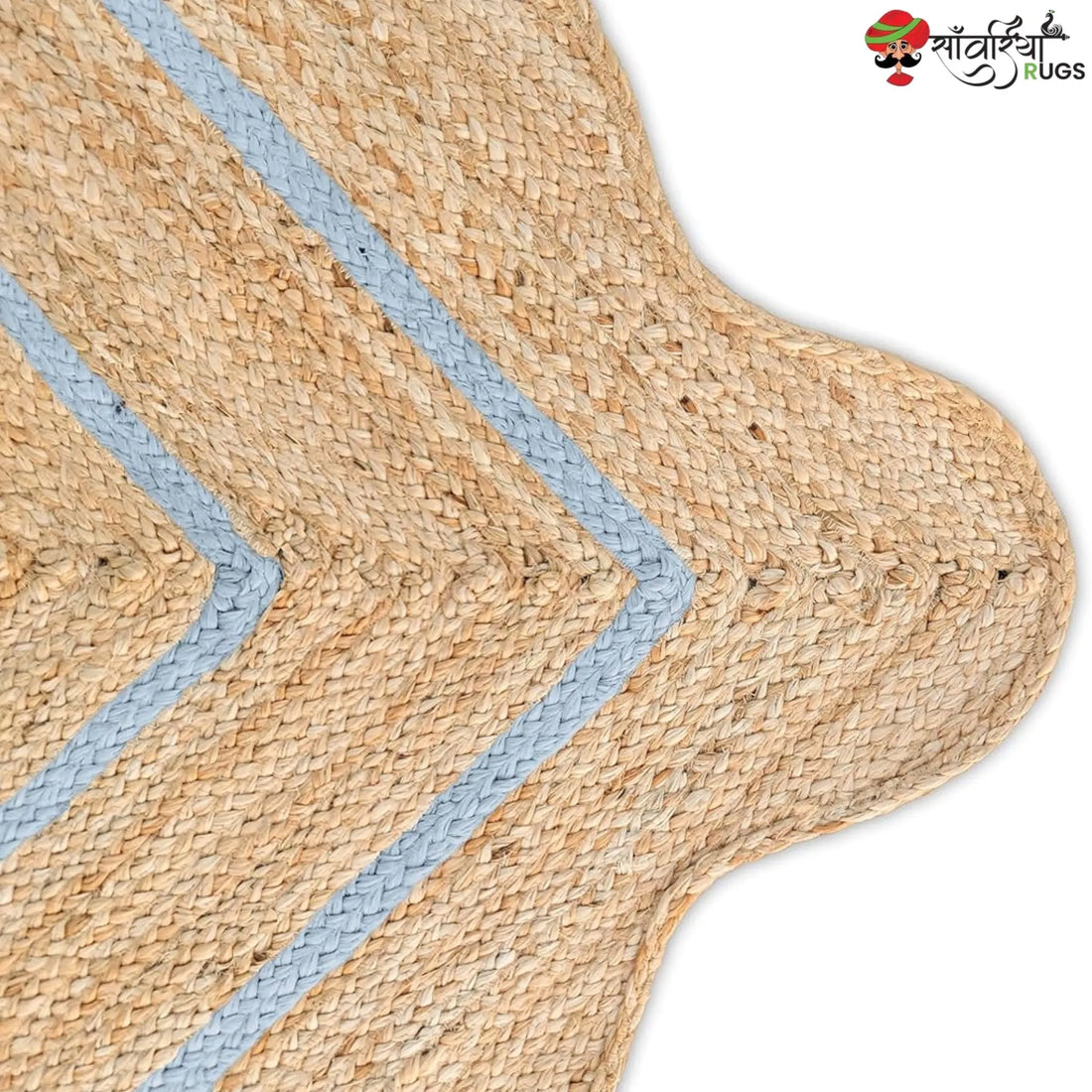 Handwoven Wave Scalloped Natural Jute Rug with Multicolor Border