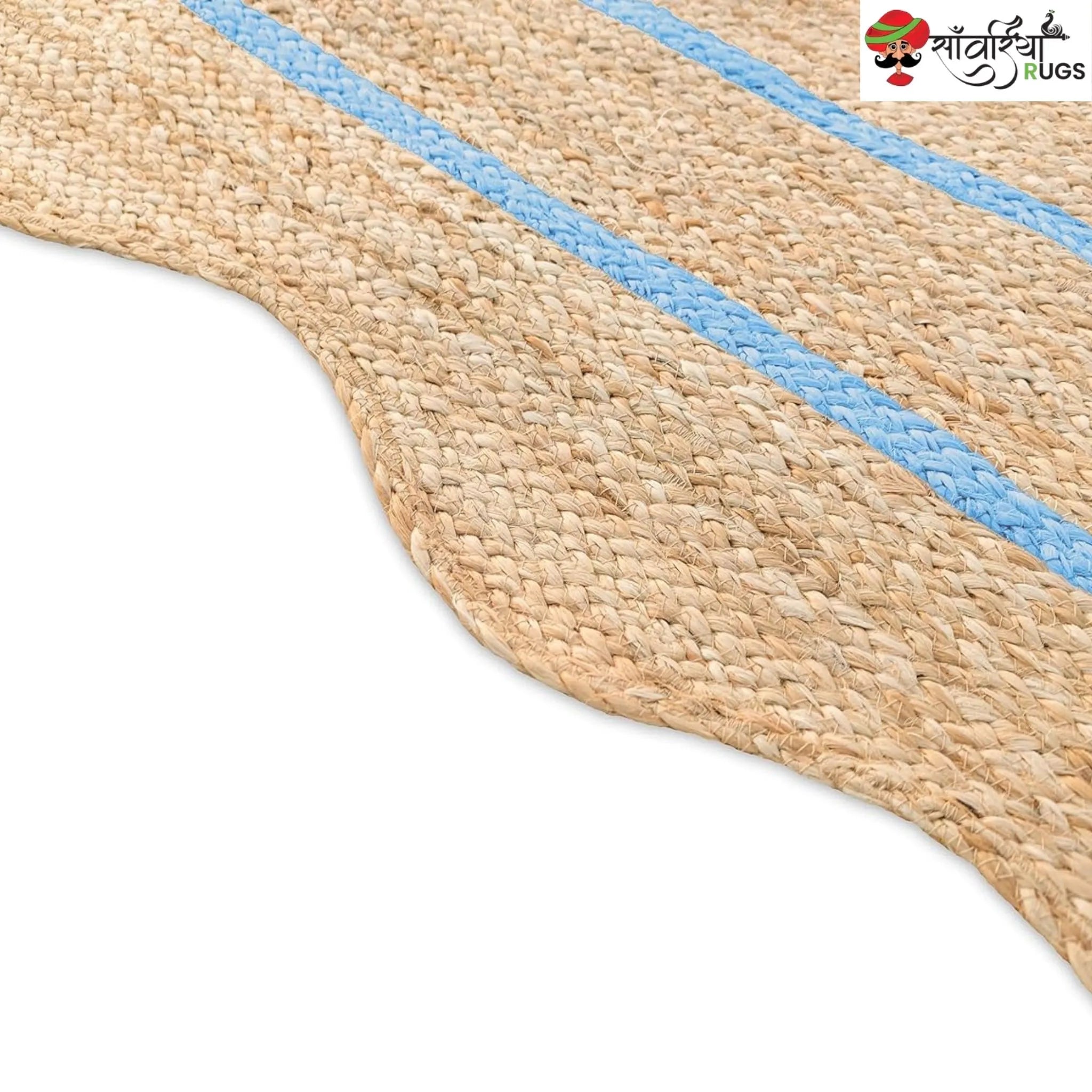 Handwoven Wave Scalloped Natural Jute Rug with Multicolor Border