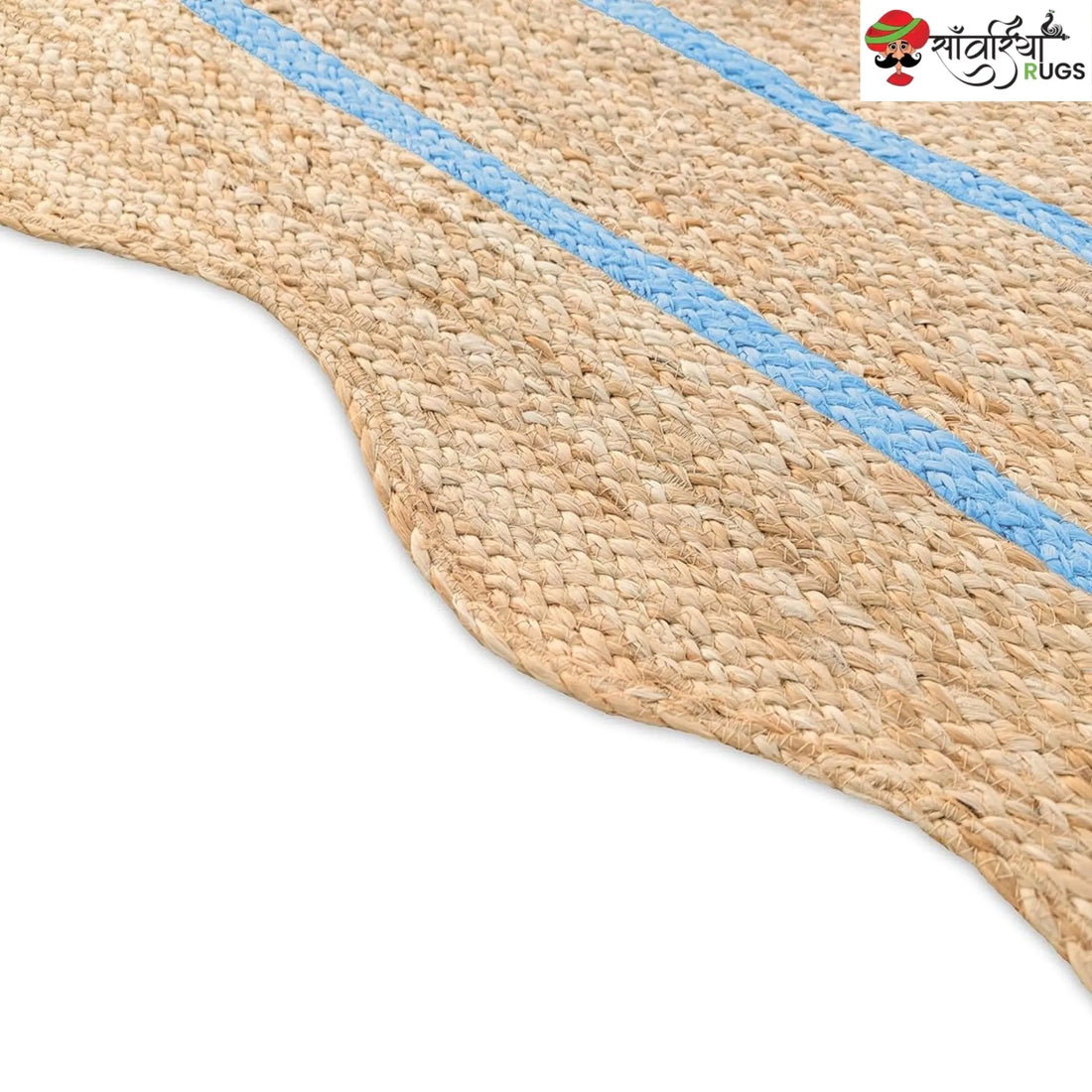 Handwoven Wave Scalloped Natural Jute Rug with Multicolor Border