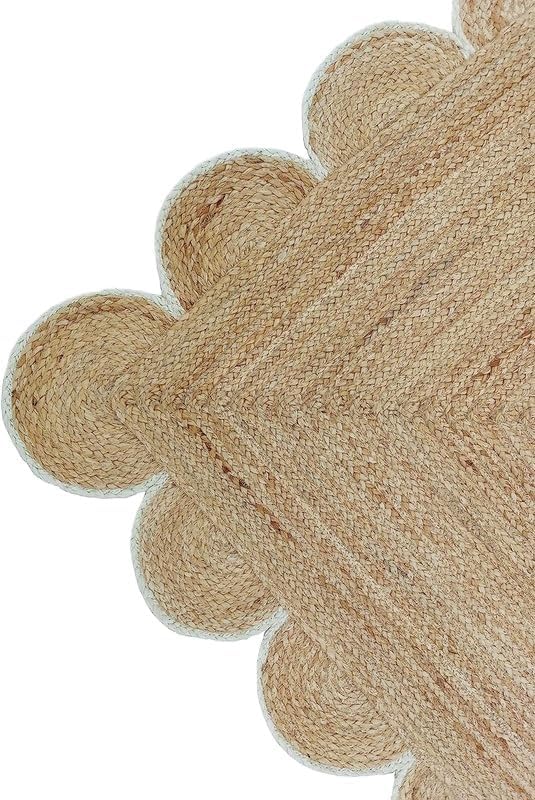 Handwoven Jute Rug – Scalloped Edge Rectangular Braided Decorative Rug