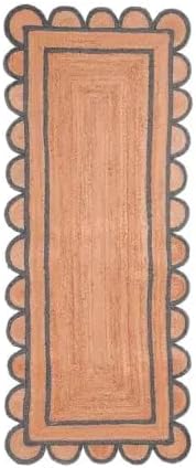 Scalloped Edge Hand Braided Jute Rectangle Rug with Custom Color Border