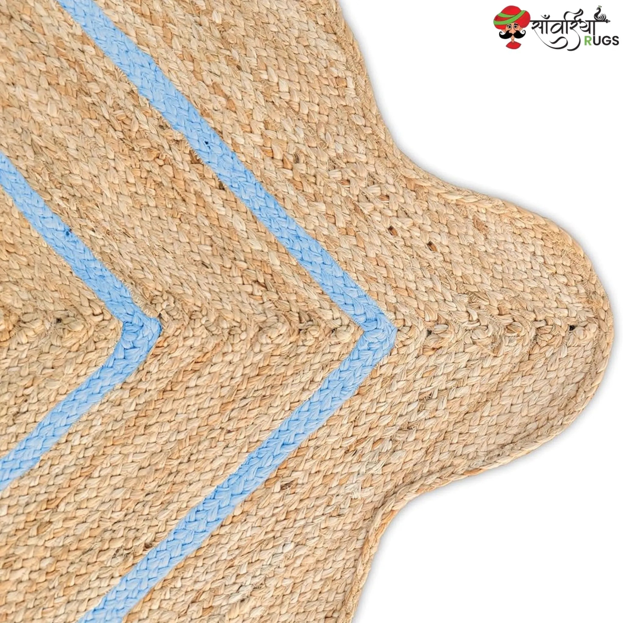 Handwoven Wave Scalloped Natural Jute Rug with Multicolor Border