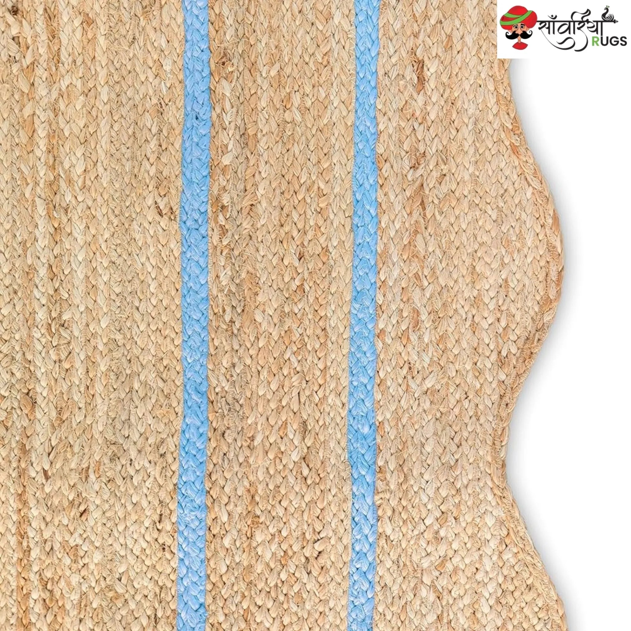 Handwoven Wave Scalloped Natural Jute Rug with Multicolor Border