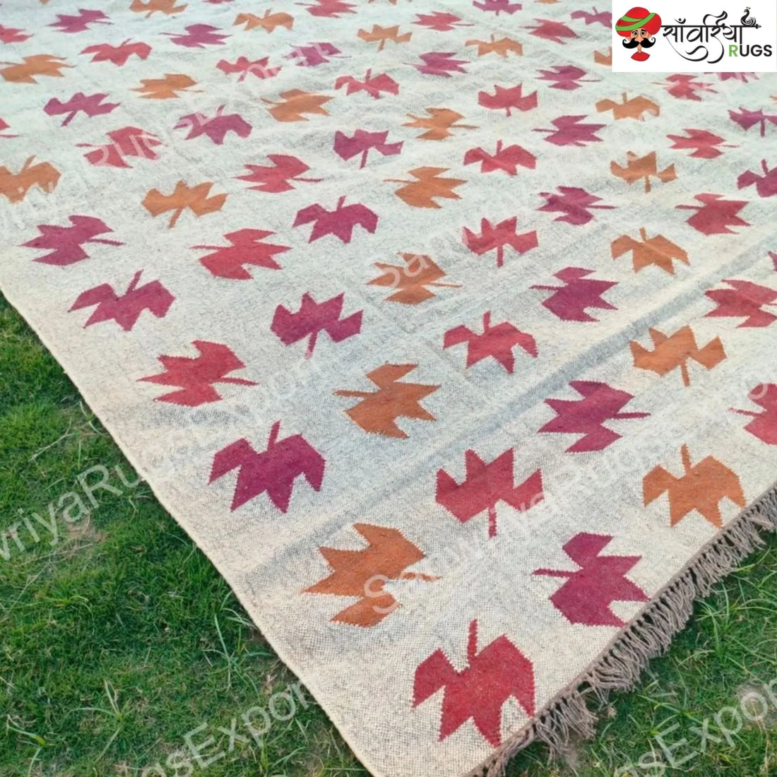 Handcrafted Wool Jute Kilim Rug – Leaf Design