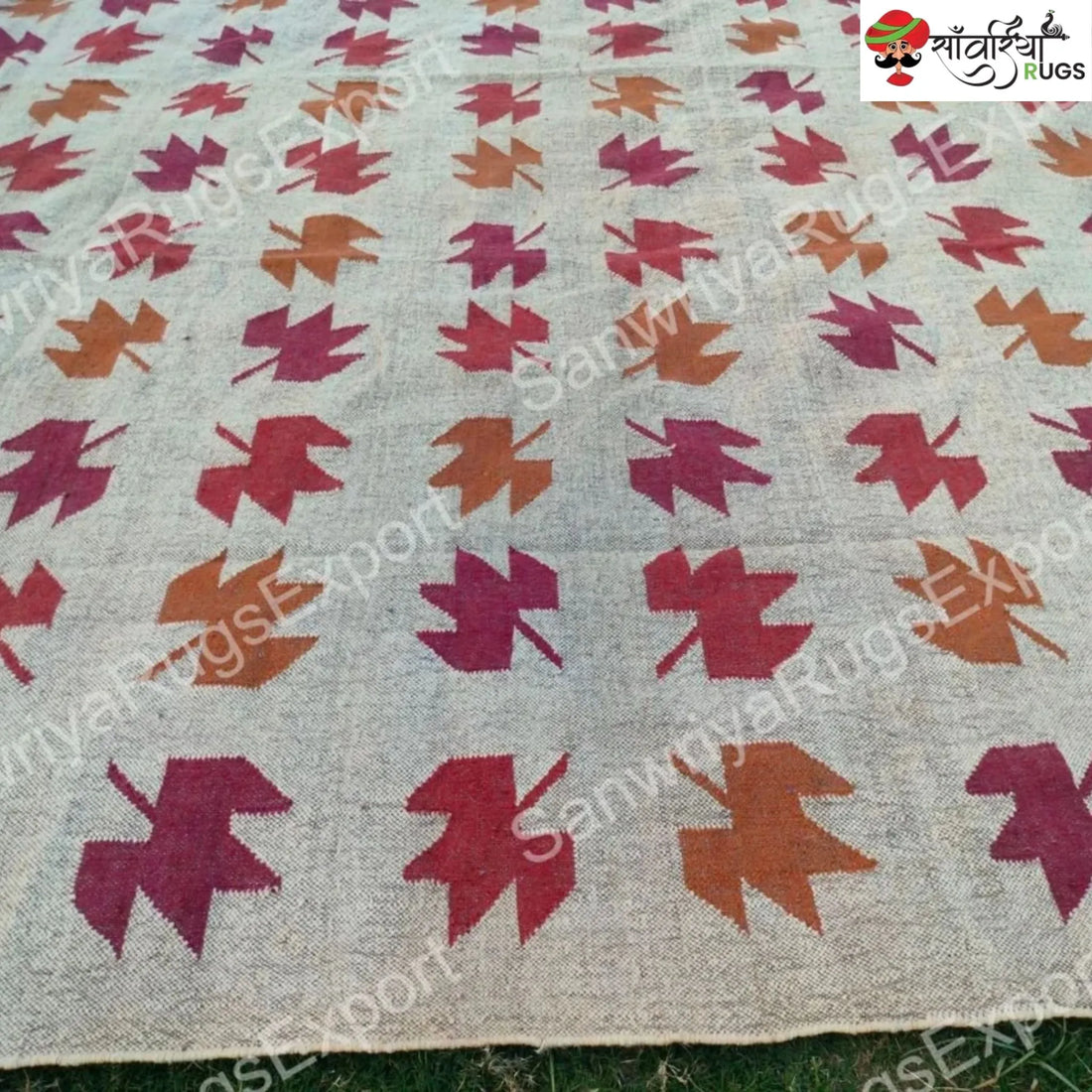 Handcrafted Wool Jute Kilim Rug – Leaf Design