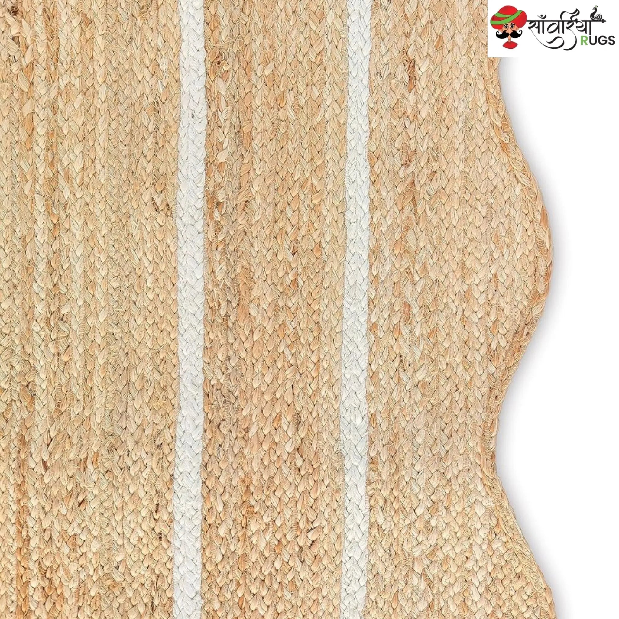 Handwoven Wave Scalloped Natural Jute Rug with Multicolor Border