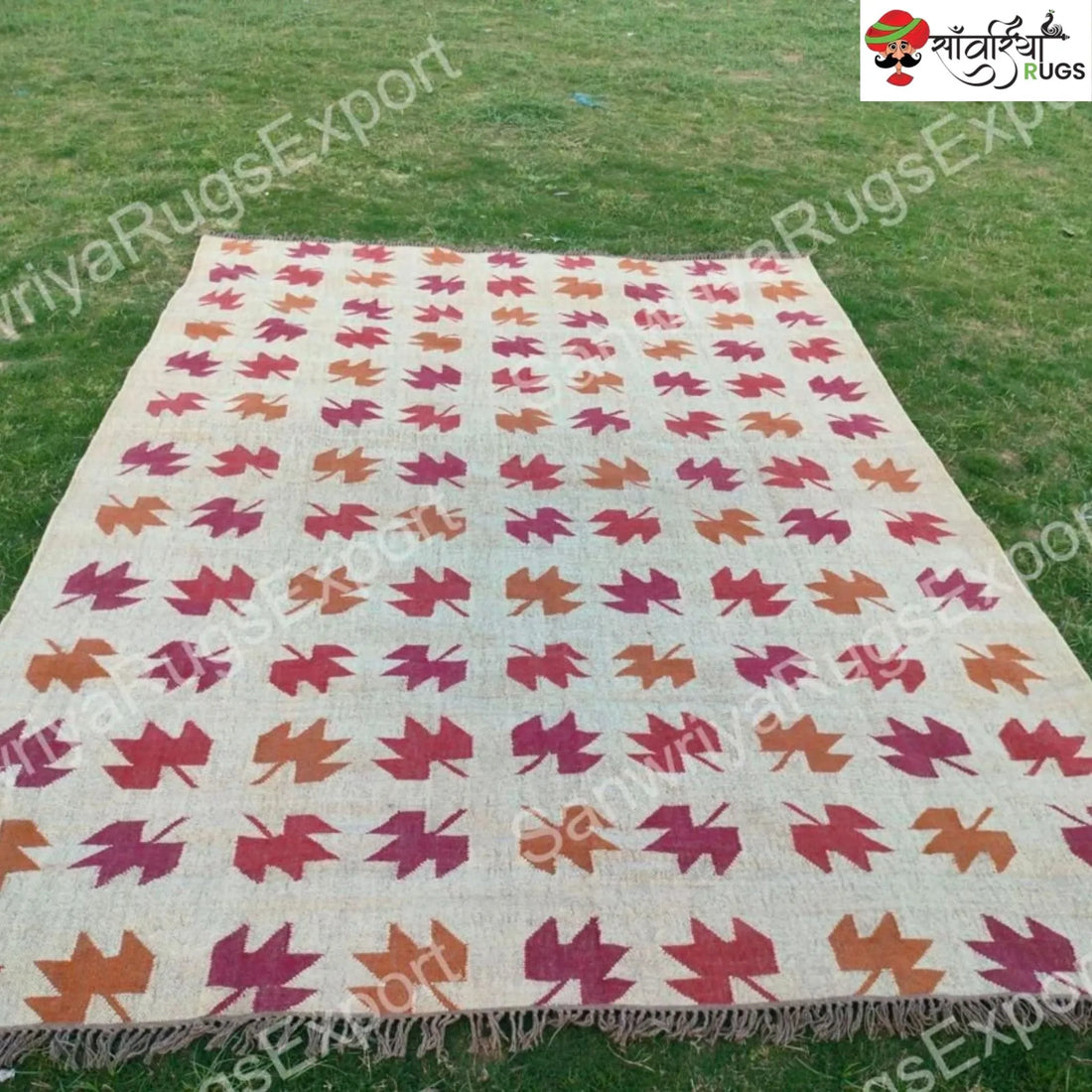 Handcrafted Wool Jute Kilim Rug – Leaf Design