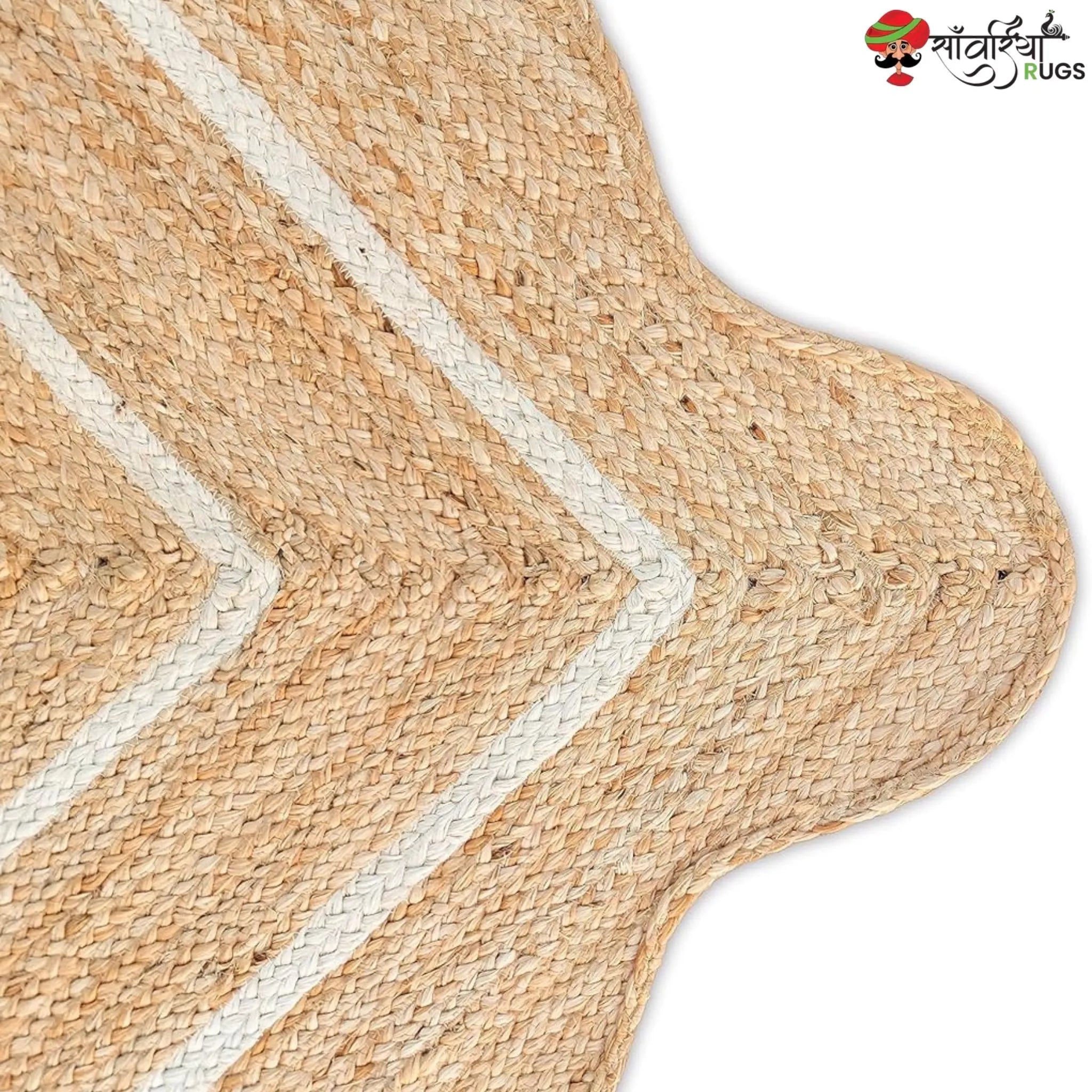 Handwoven Wave Scalloped Natural Jute Rug with Multicolor Border