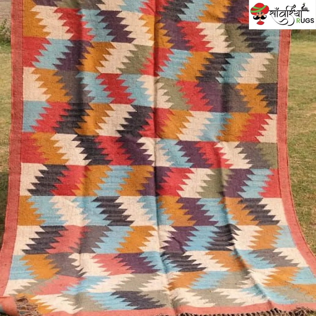 Handwoven Multicolor Kilim Dhurrie Rug – Geometric Design