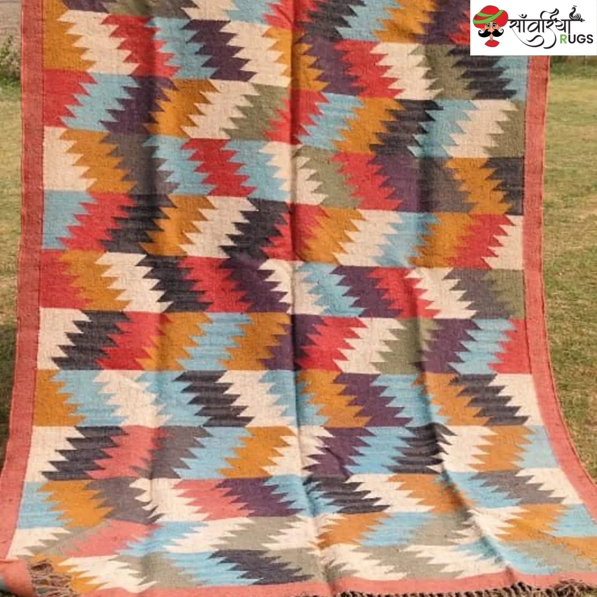 Handwoven Multicolor Kilim Dhurrie Rug – Geometric Design