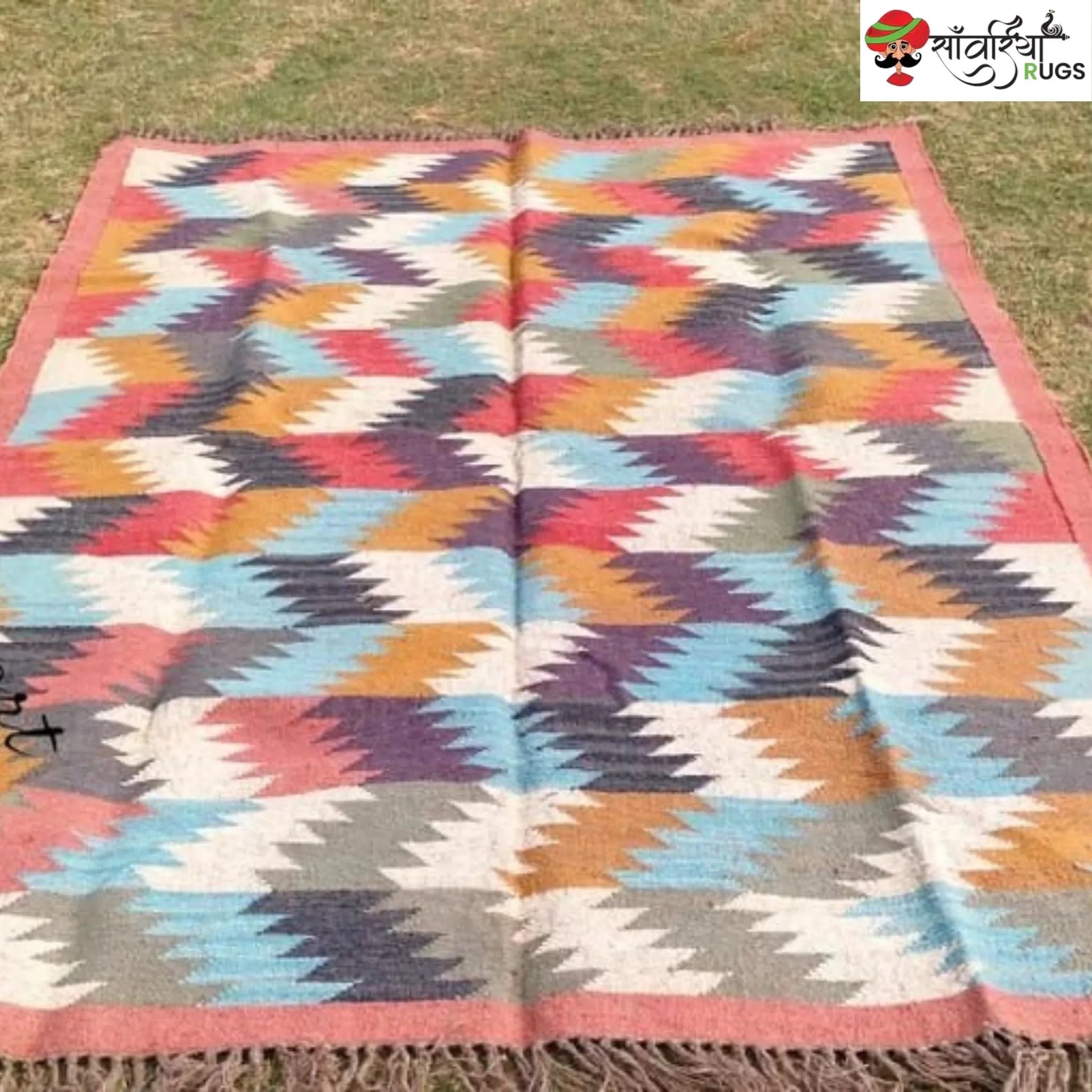 Handwoven Multicolor Kilim Dhurrie Rug – Geometric Design