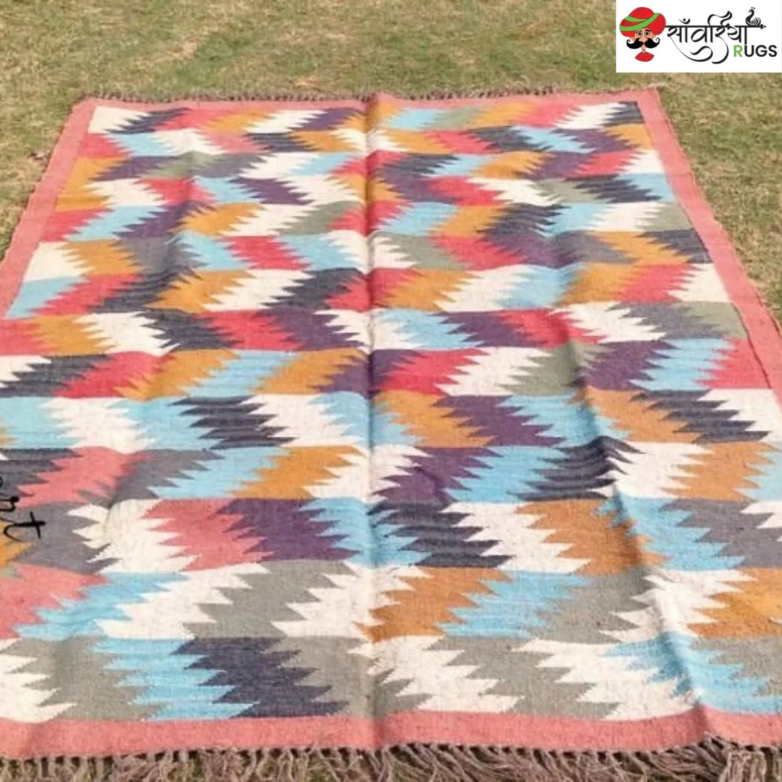 Handwoven Multicolor Kilim Dhurrie Rug – Geometric Design