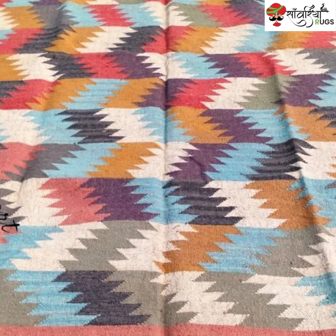 Handwoven Multicolor Kilim Dhurrie Rug – Geometric Design