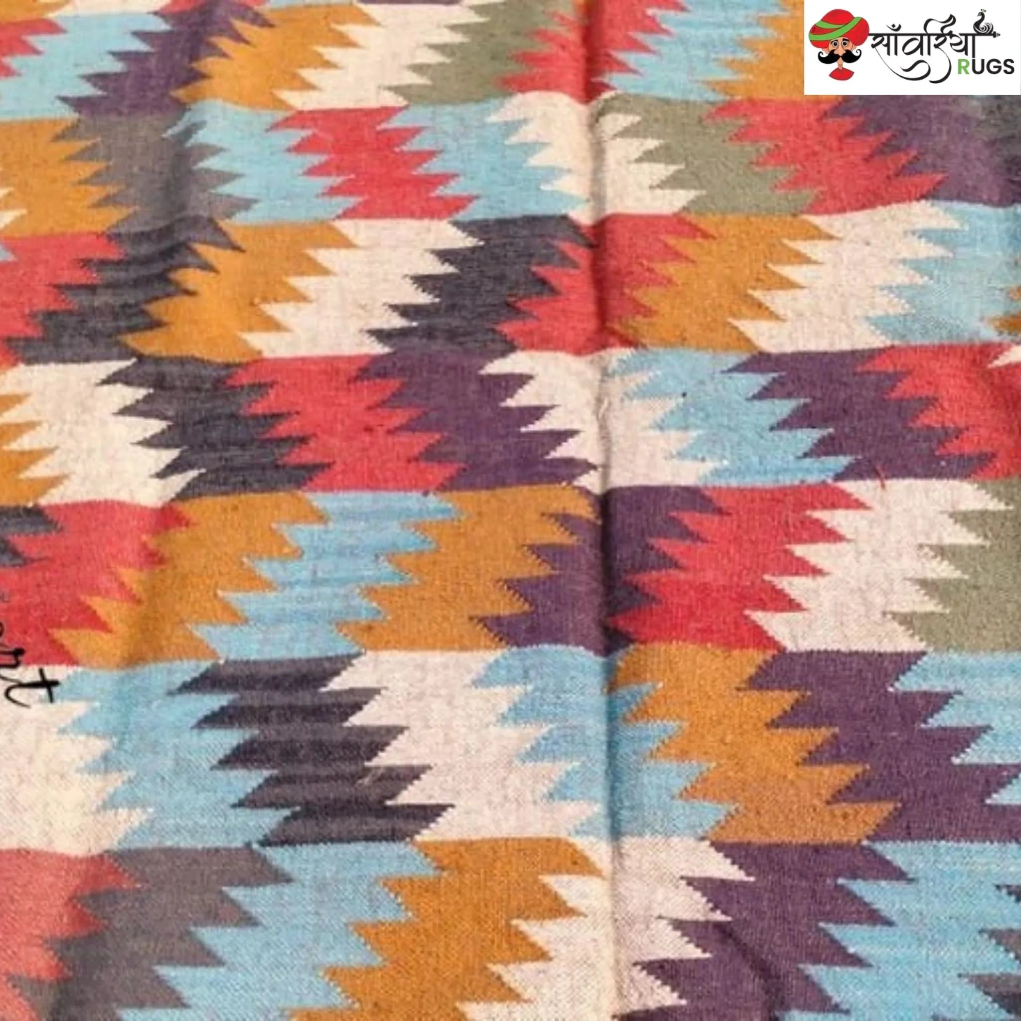 Handwoven Multicolor Kilim Dhurrie Rug – Geometric Design