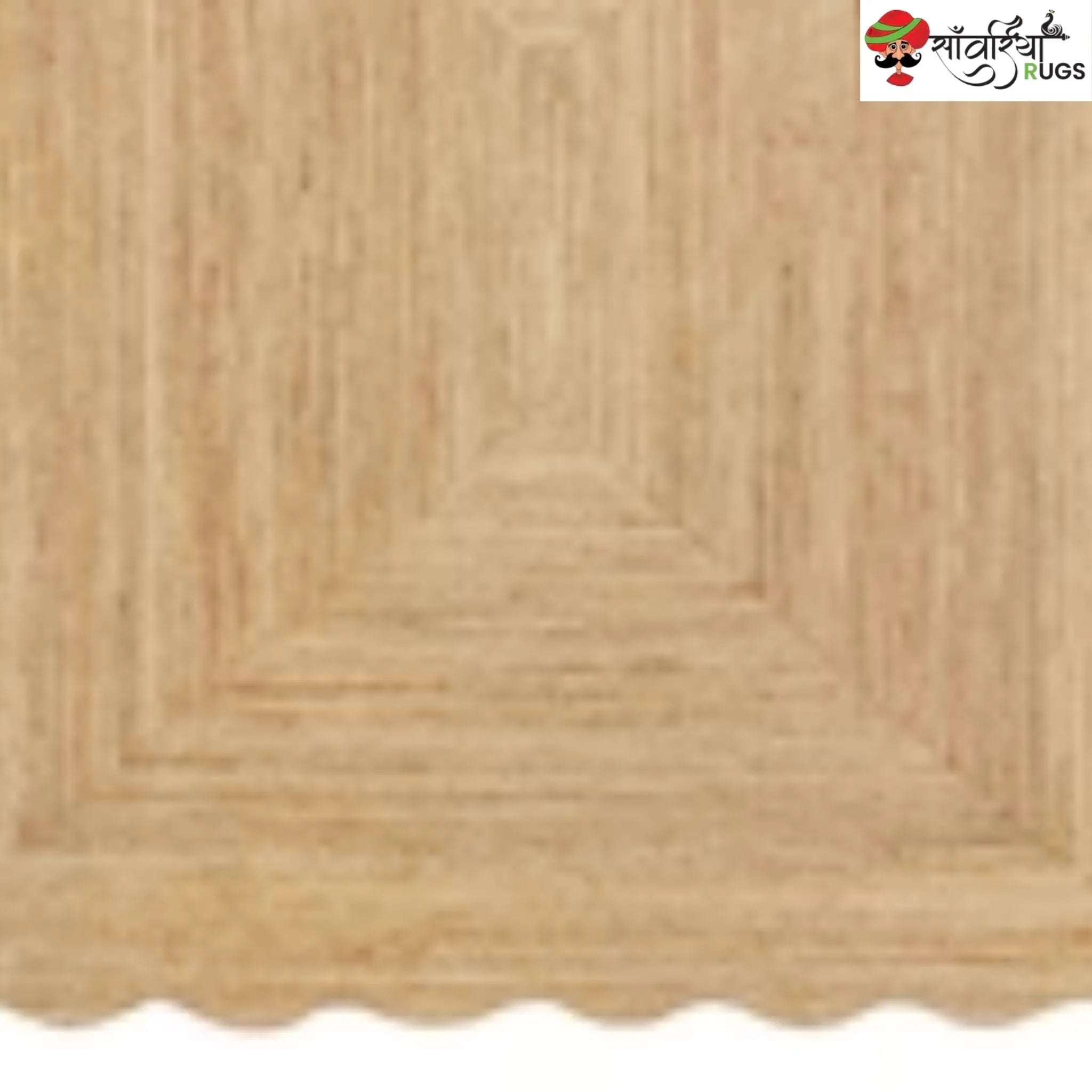 Handwoven Wave Scalloped Natural Jute Rug with Multicolor Border