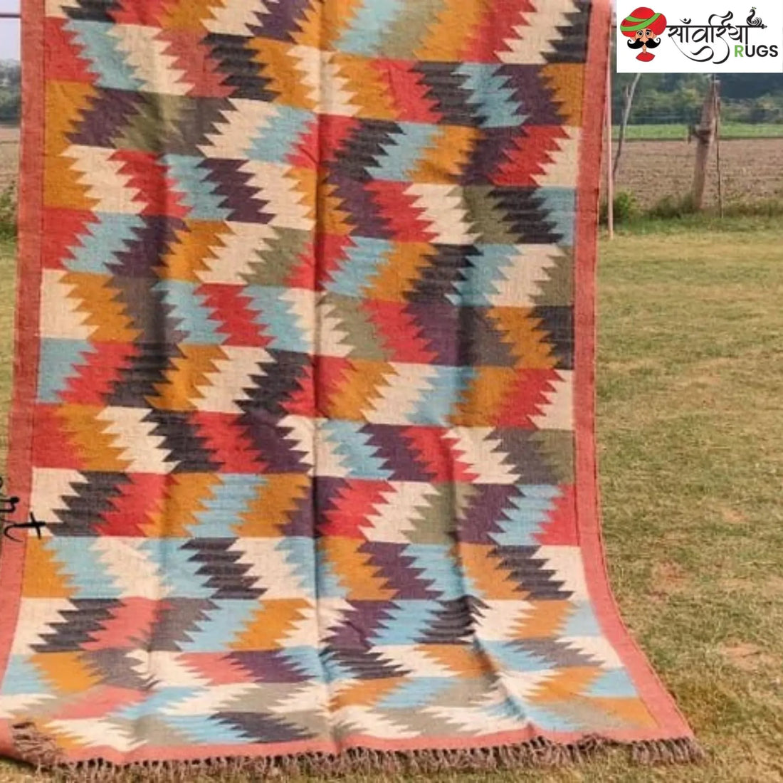 Handwoven Multicolor Kilim Dhurrie Rug – Geometric Design