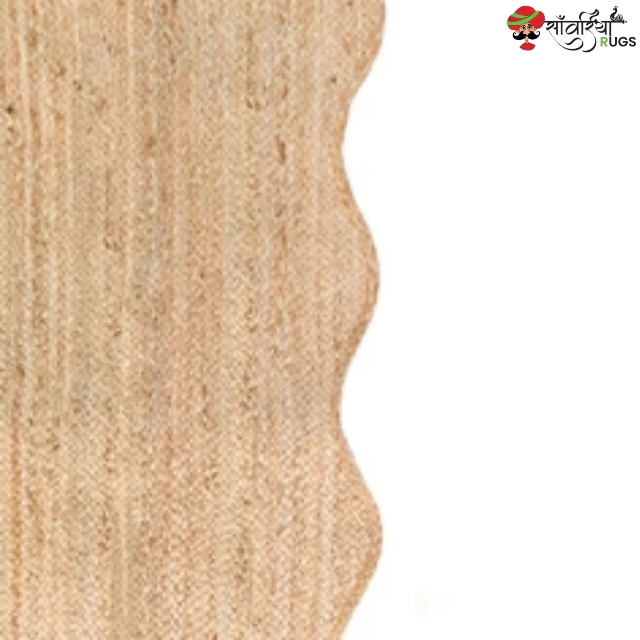 Handwoven Wave Scalloped Natural Jute Rug with Multicolor Border