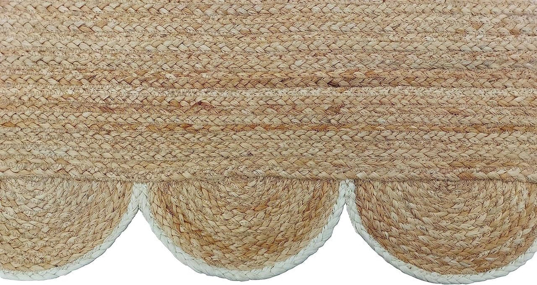 Handwoven Jute Rug – Scalloped Edge Rectangular Braided Decorative Rug