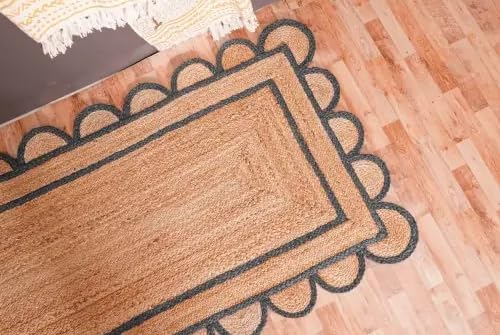 Scalloped Edge Hand Braided Jute Rectangle Rug with Custom Color Border
