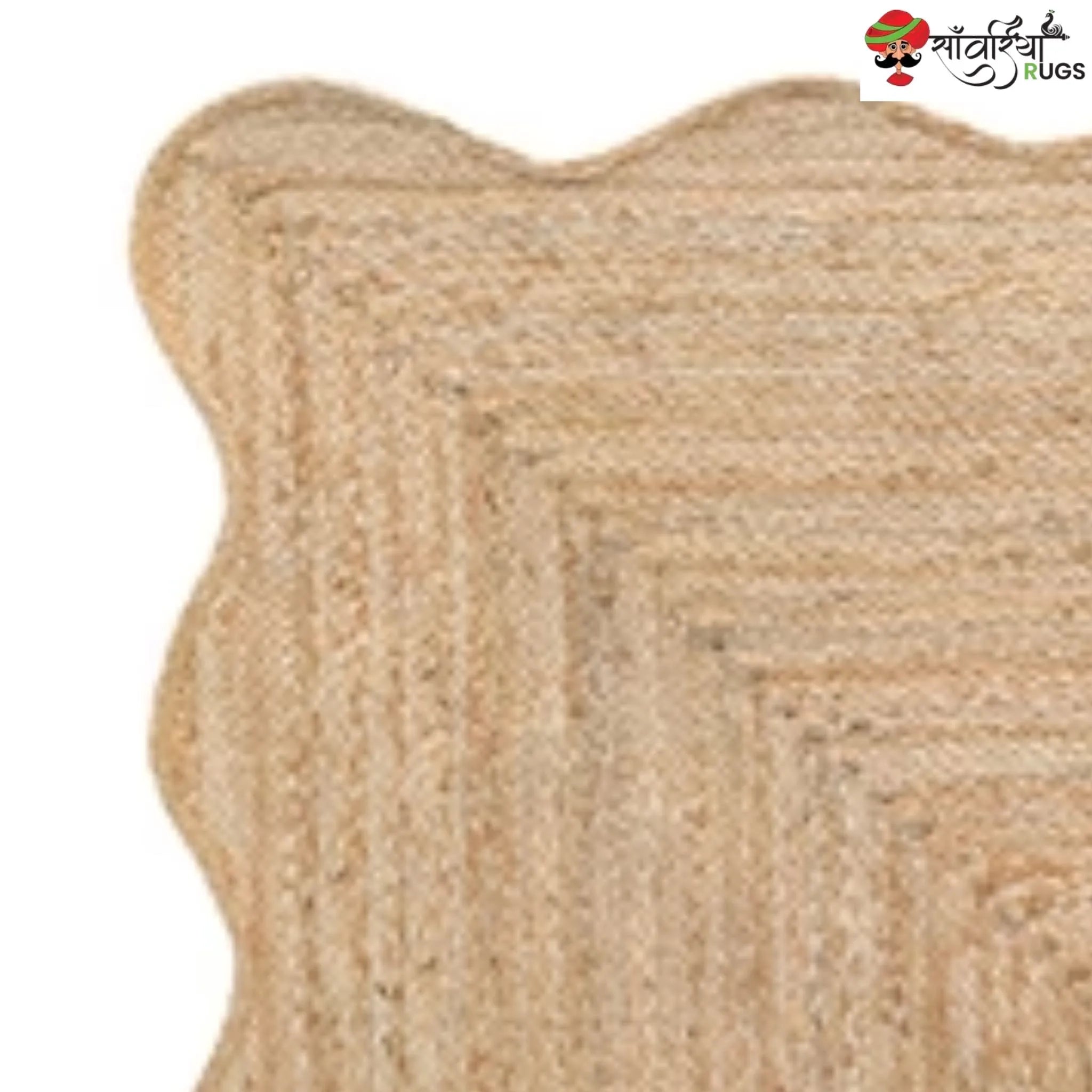 Handwoven Wave Scalloped Natural Jute Rug with Multicolor Border