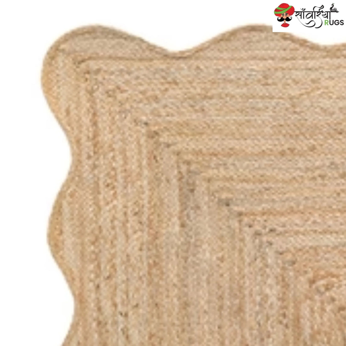 Handwoven Wave Scalloped Natural Jute Rug with Multicolor Border