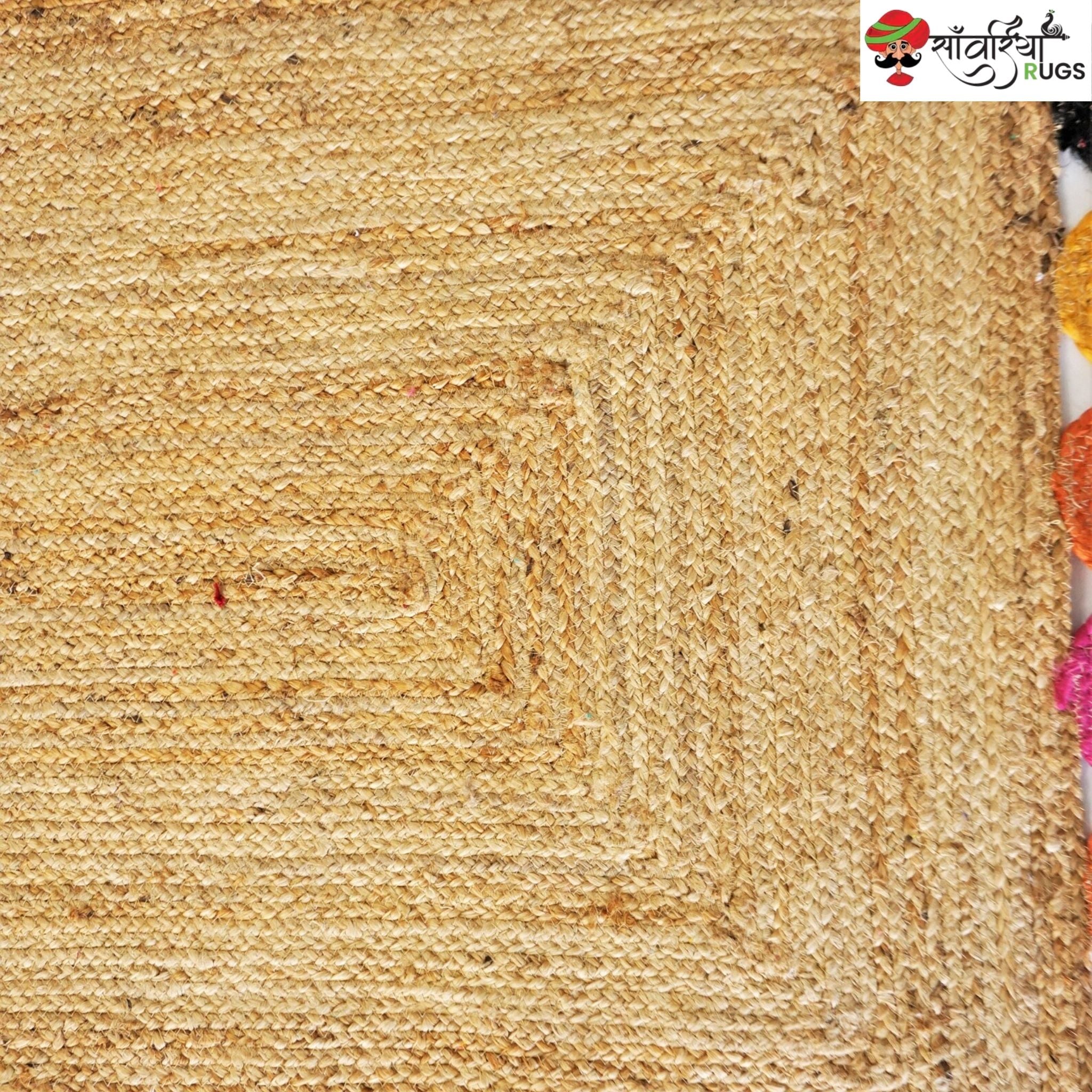 Handmade Natural Jute Braided Rug with Colorful Scalloped Edges