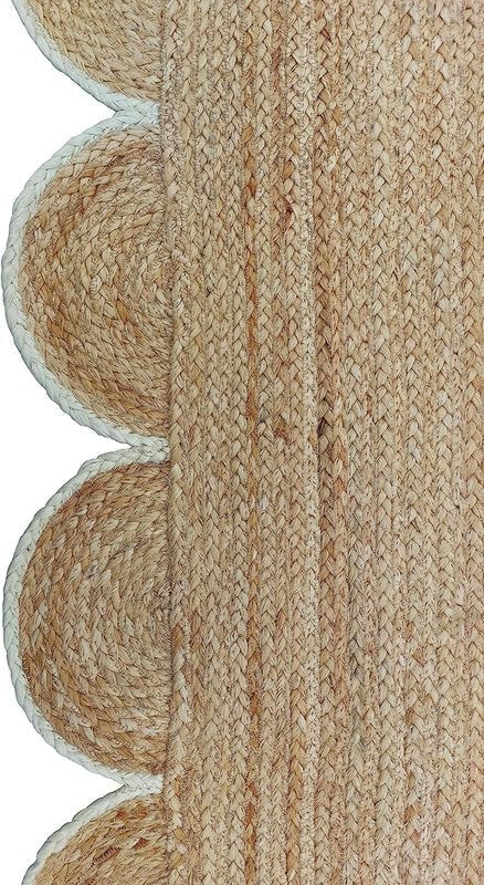 Handwoven Jute Rug – Scalloped Edge Rectangular Braided Decorative Rug