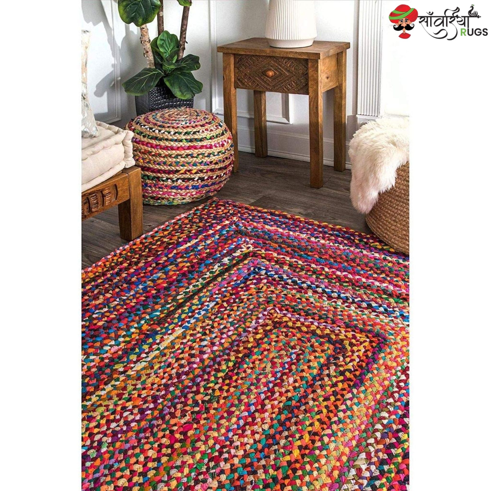 Hand Woven Chindi Carpet – Multicolor Boho Rug