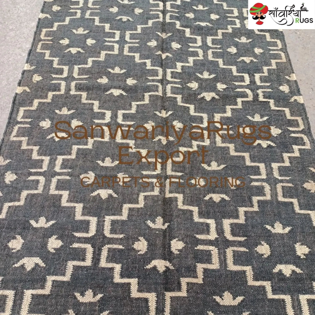Handwoven Green Checked Kilim Rug – Wool Jute Area Rug