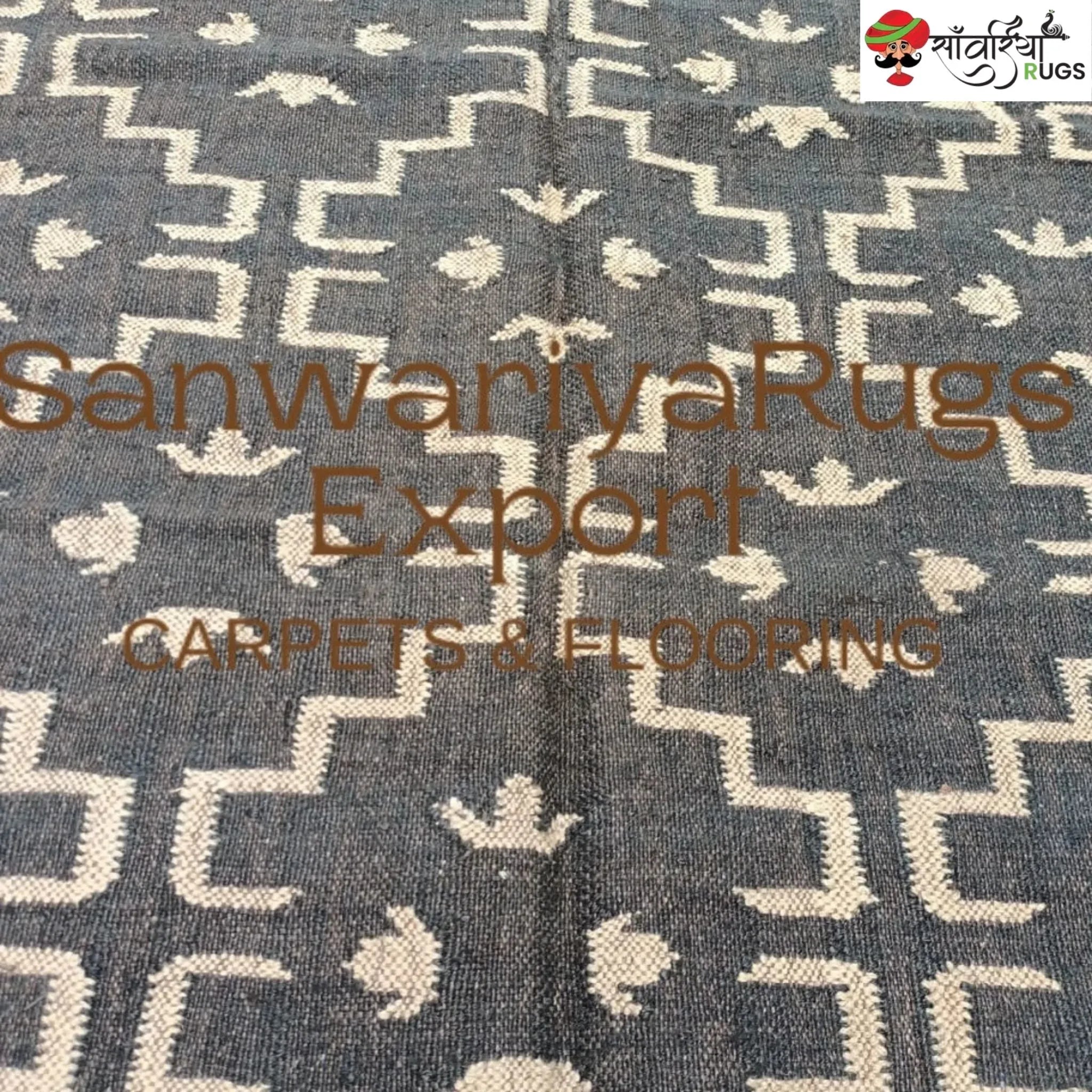 Handwoven Green Checked Kilim Rug – Wool Jute Area Rug
