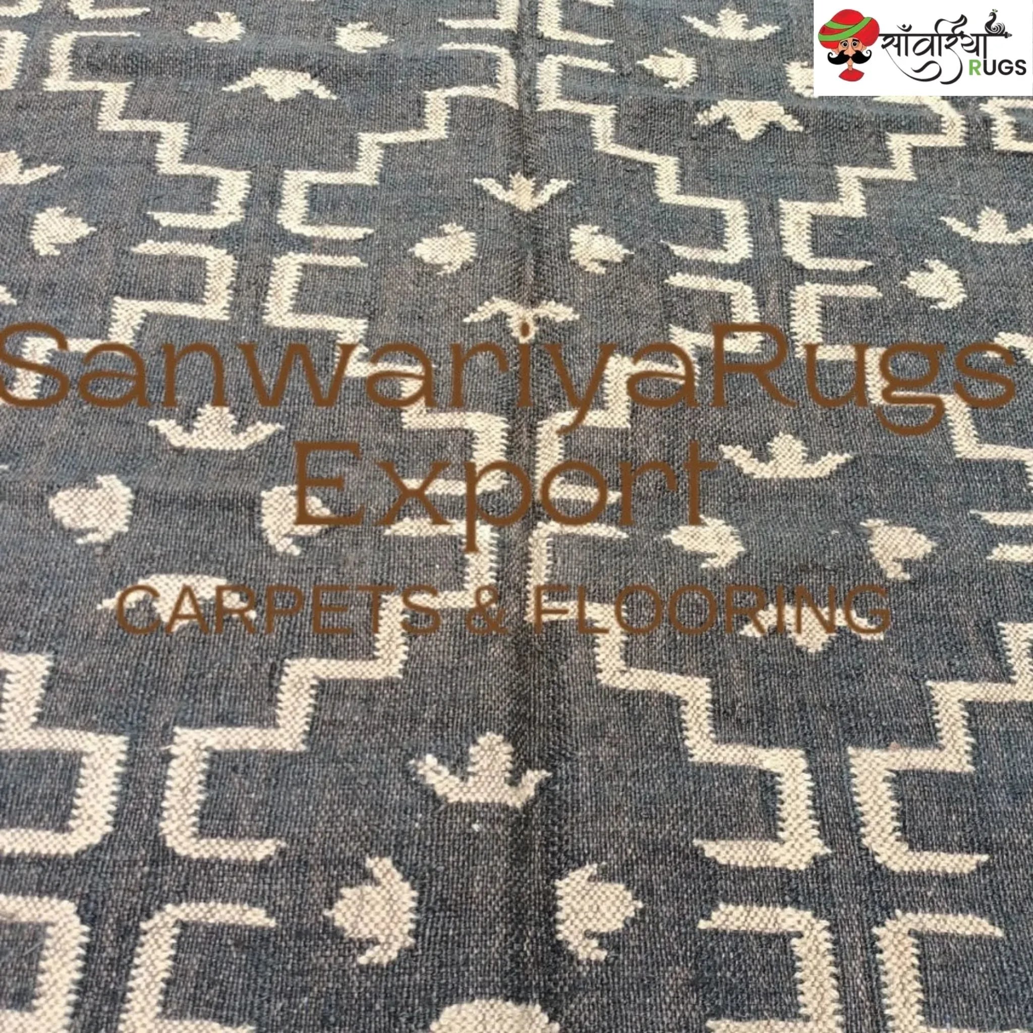 Handwoven Green Checked Kilim Rug – Wool Jute Area Rug