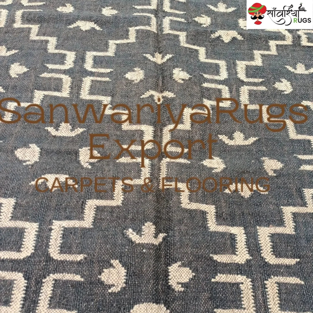 Handwoven Green Checked Kilim Rug – Wool Jute Area Rug