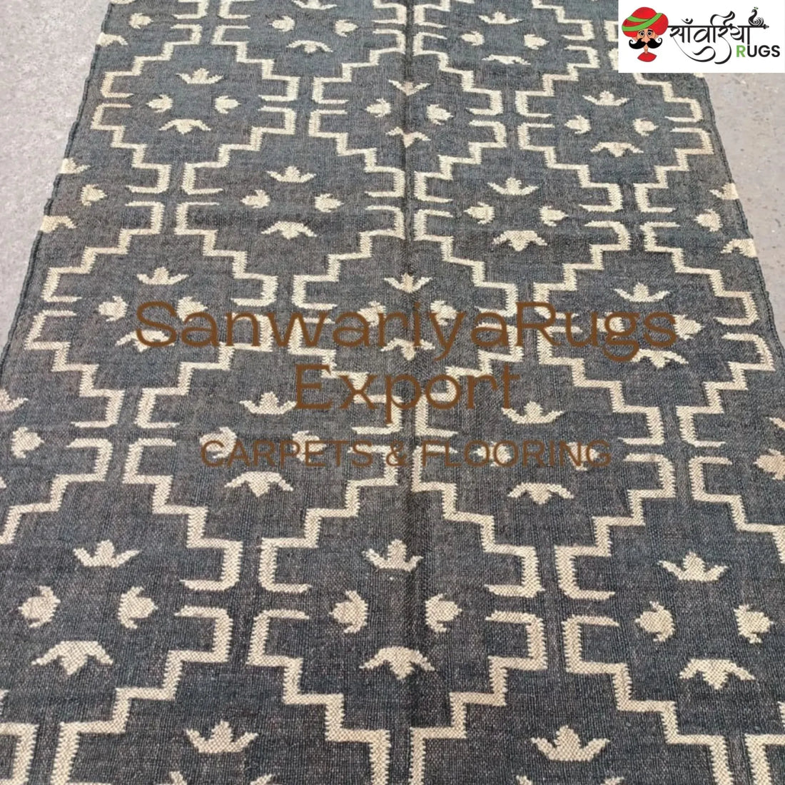 Handwoven Green Checked Kilim Rug – Wool Jute Area Rug