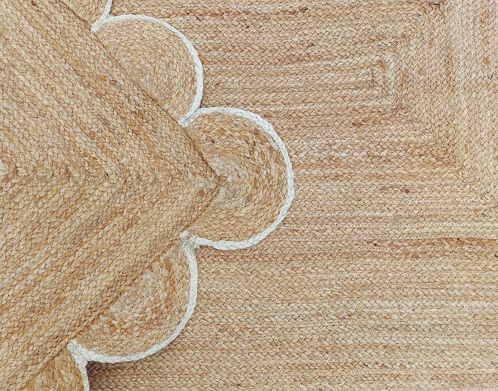 Handwoven Jute Rug – Scalloped Edge Rectangular Braided Decorative Rug