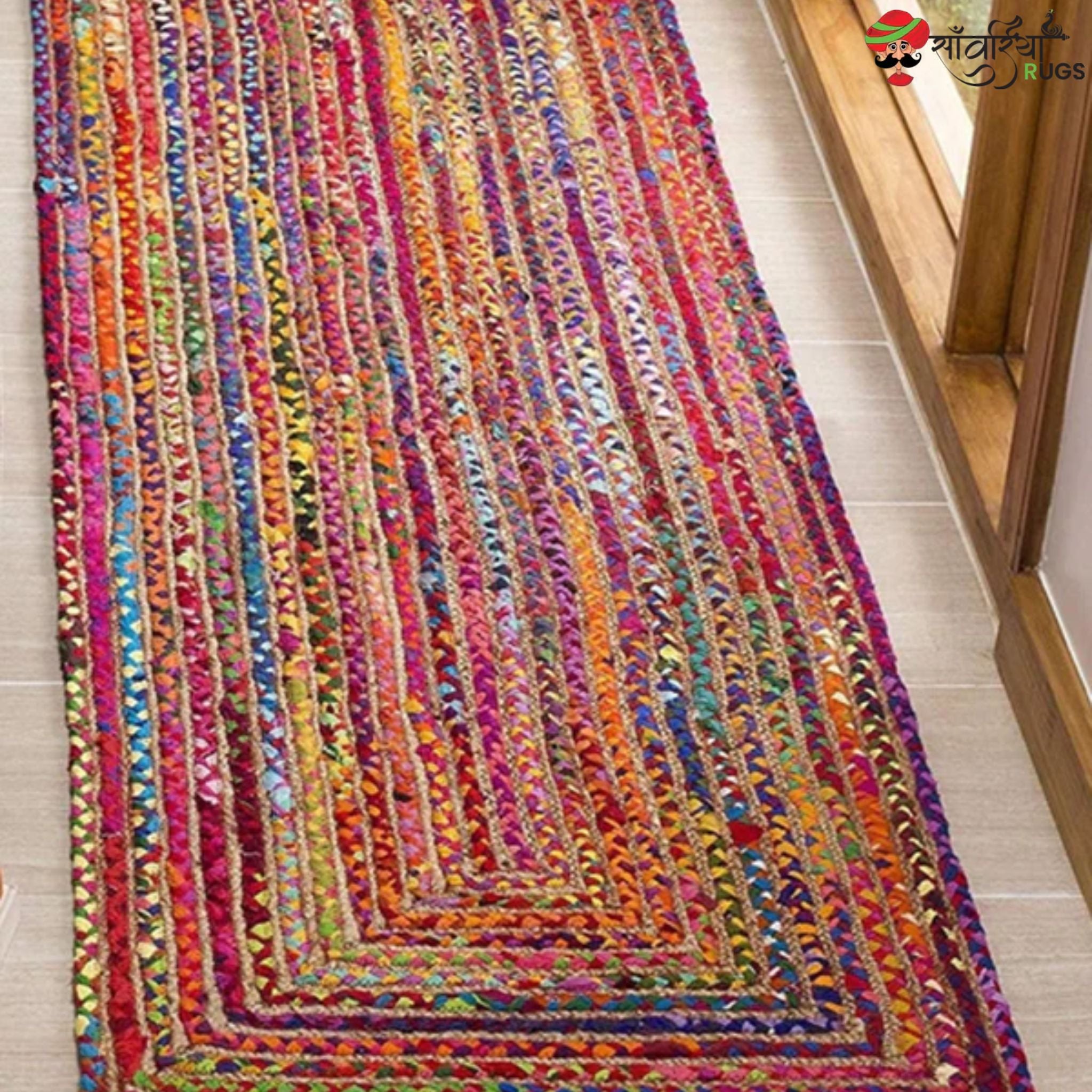 Durable Multicolor Rectangular Jute Carpet for Living Space