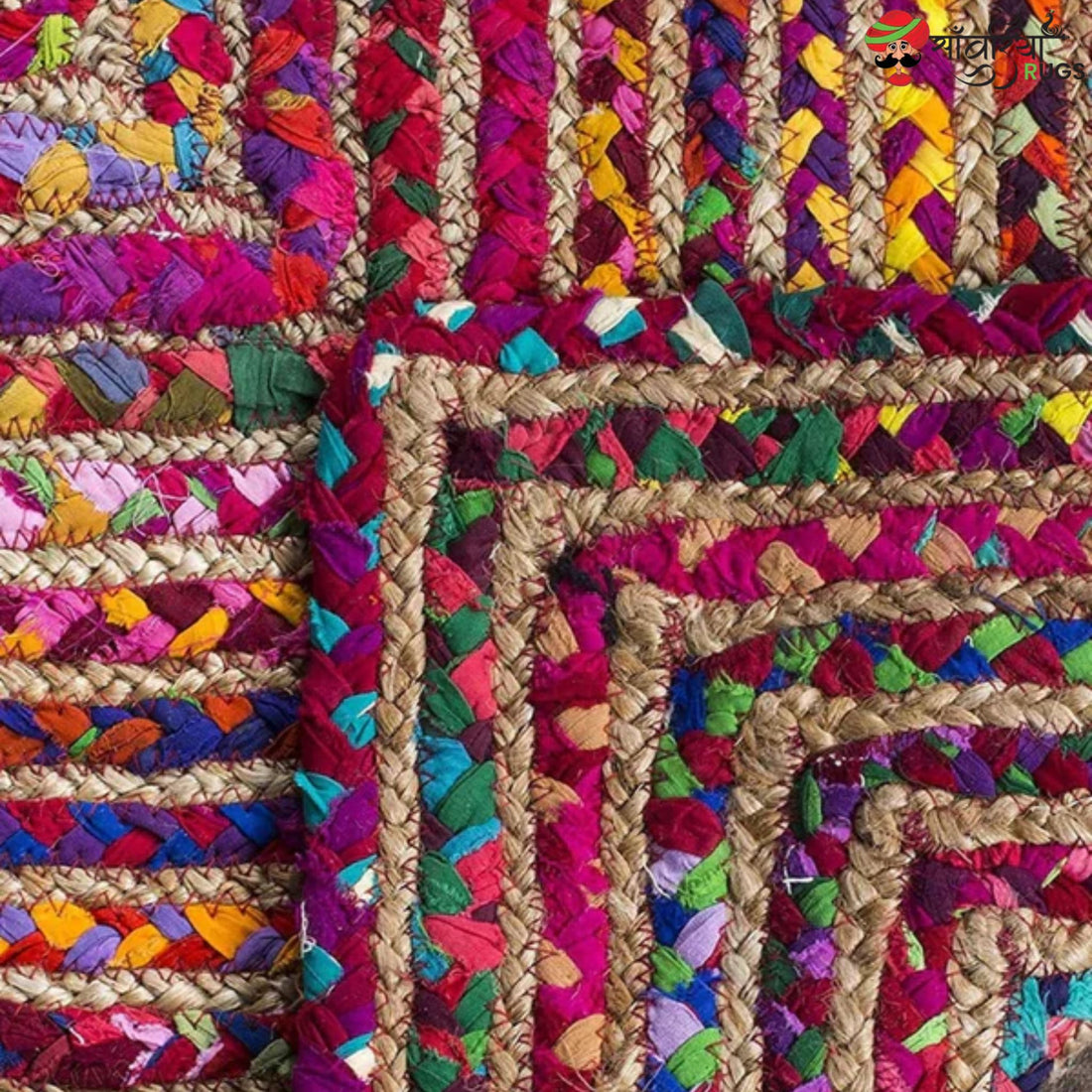 Durable Multicolor Rectangular Jute Carpet for Living Space