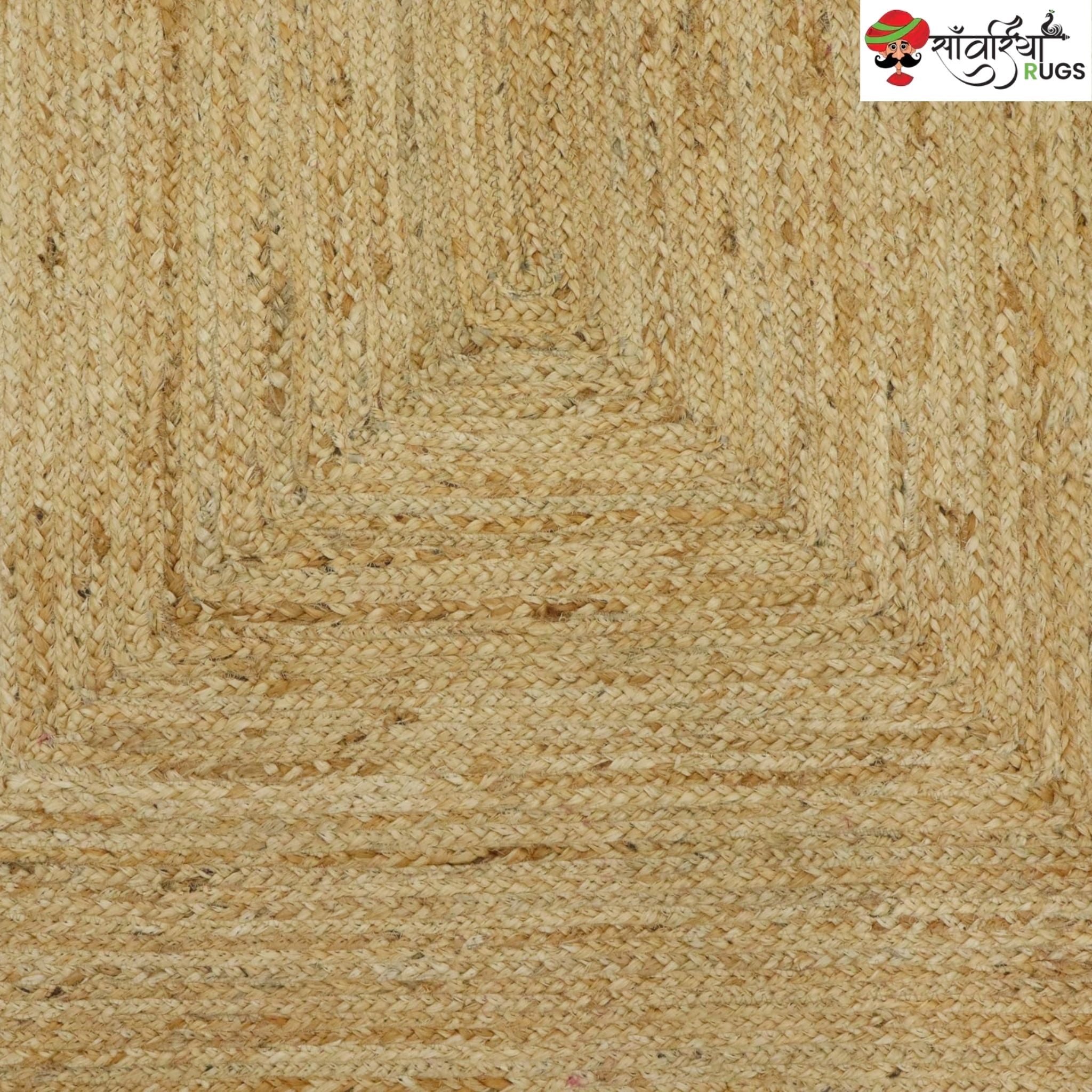 Braided Scalloped Edge Jute Rug – Natural Beige with Multicolor Border