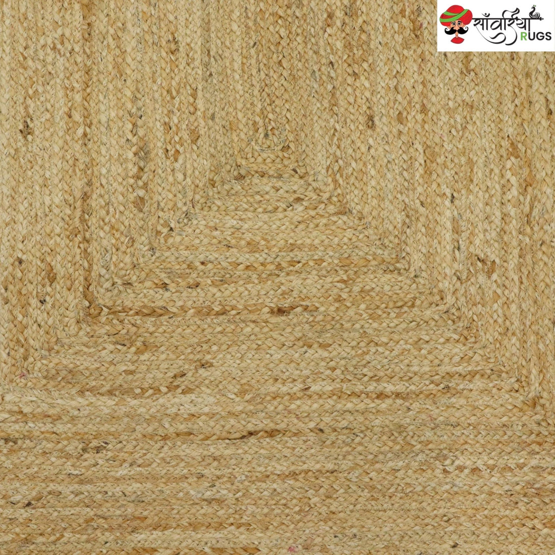 Braided Scalloped Edge Jute Rug – Natural Beige with Multicolor Border