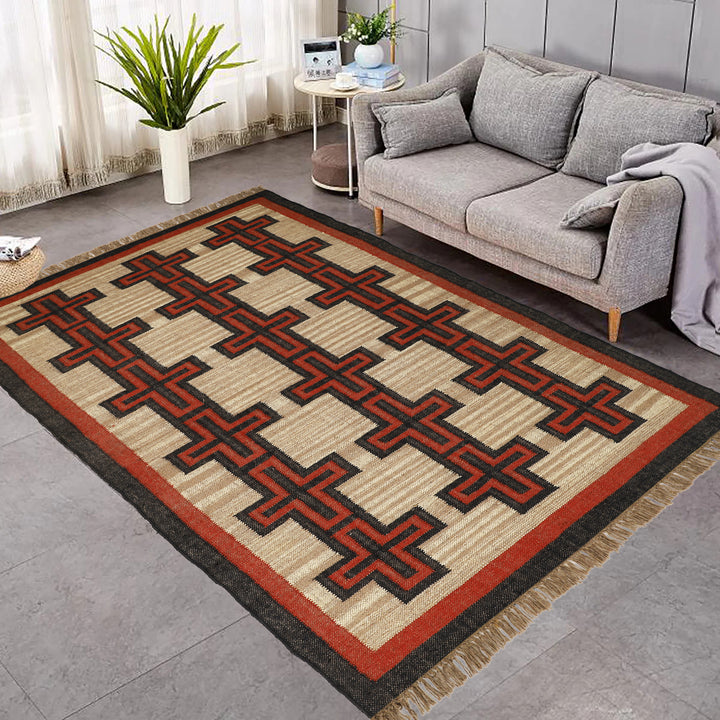 Handwoven Kilim Rug for Traditional Indian Wool Jute Interiors