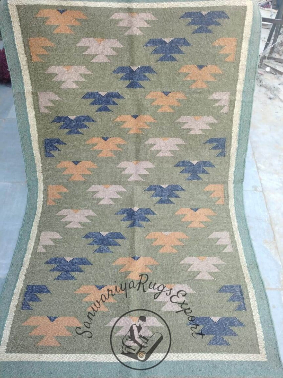 Kilim Rug Handwoven Wool and Jute Rug Handmade | Traditional Indian Dhurrie Area Carpet