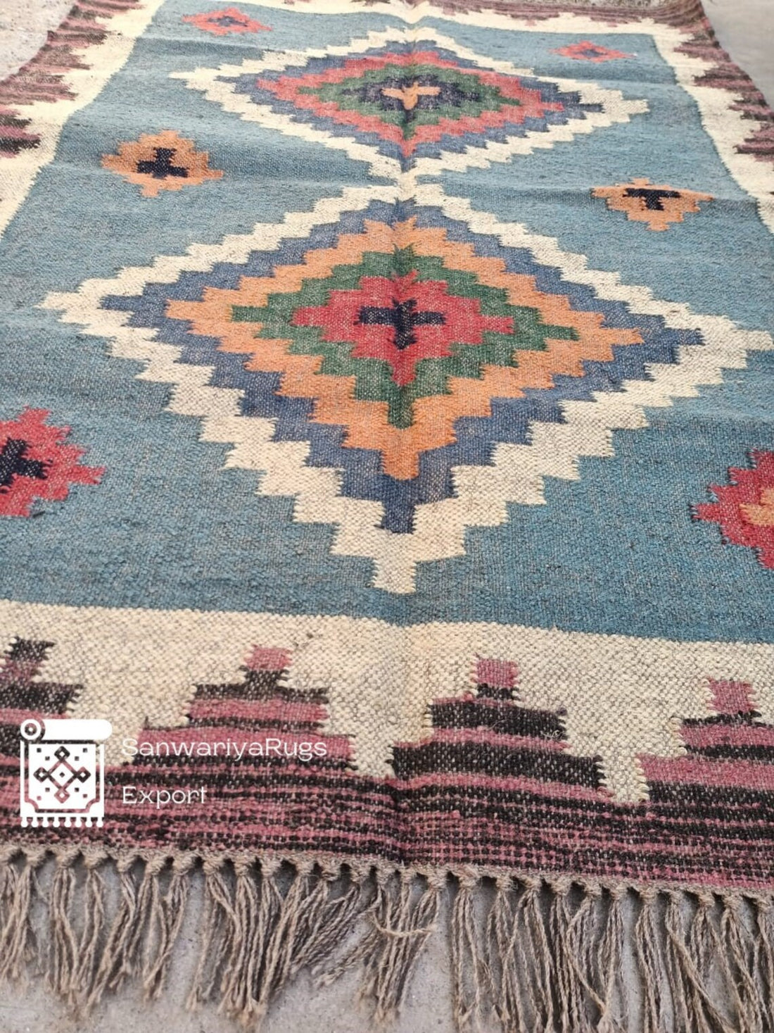 Handwoven Wool Jute Kilim Rug – Traditional Indian Flatweave Dhurrie