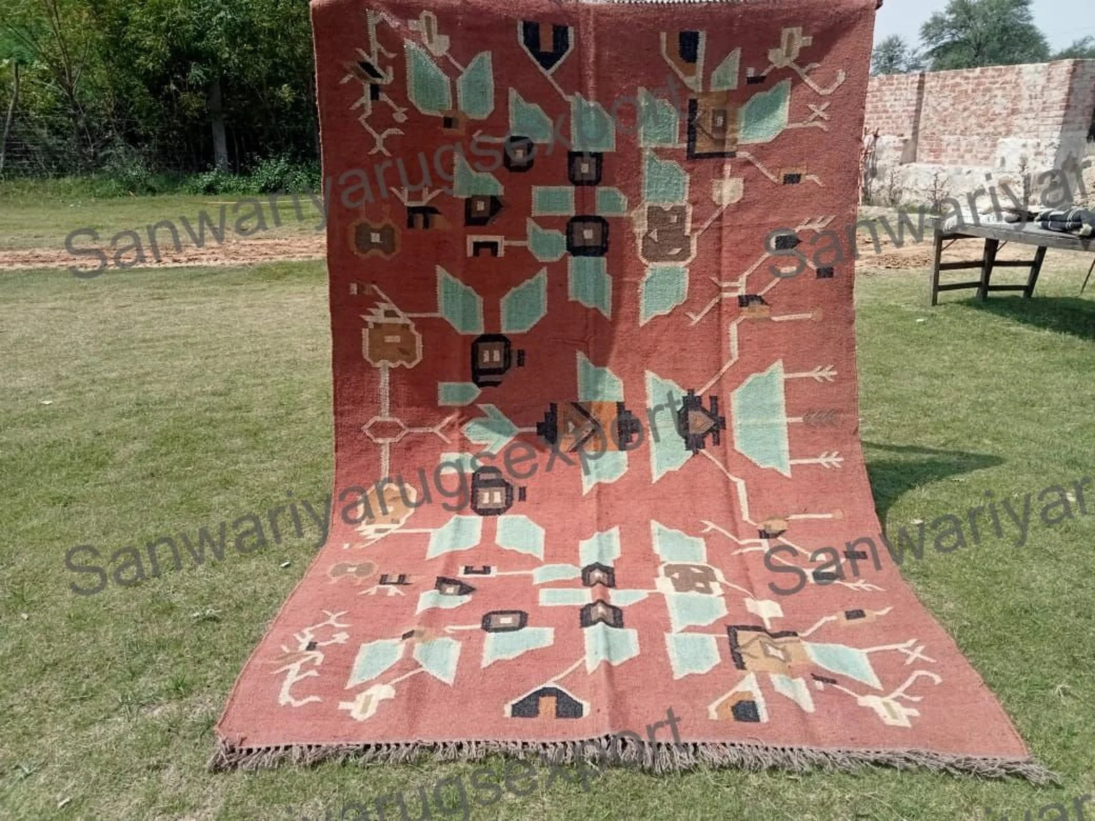 Handmade KILIM Rug, Multicolor; Jute Rug; Kilim Dhurrie; Traditional Indian; Chic, Victorian, Hipster; Custom Sizes FREE SHIPPING